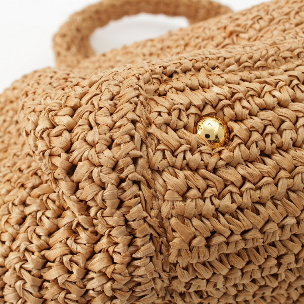 Prada Triangle Tote Raffia Bag Logo Beige Tan Woven - Picture 9 of 10